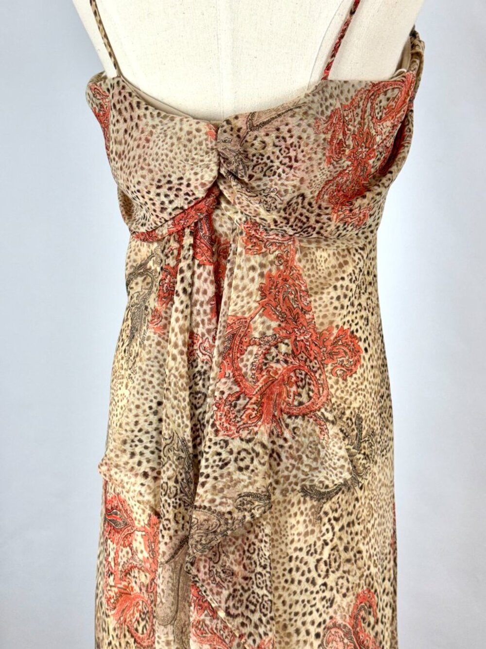 Vtg Y2K Alyn Paige Cheetah Print Paisley Maxi Dress Cowl Neck Chiffon Fairy - Picture 8 of 9
